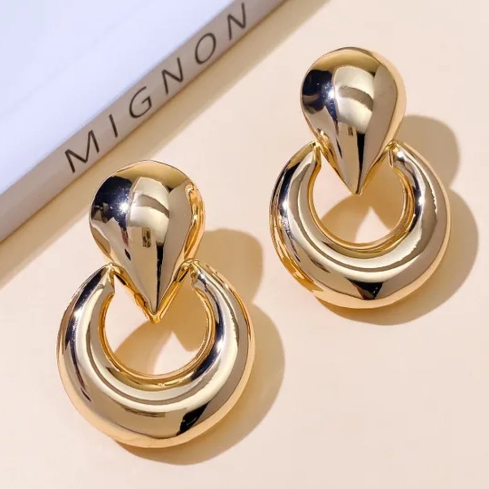 Contemporary Gold Geometric Drop Earrings NEW - Picture 3 of 5